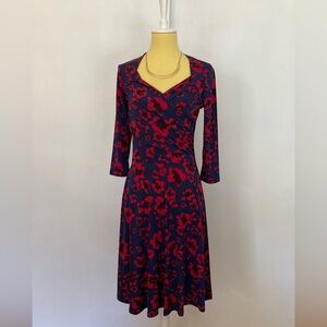 Leota red and navy floral faux wrap dress